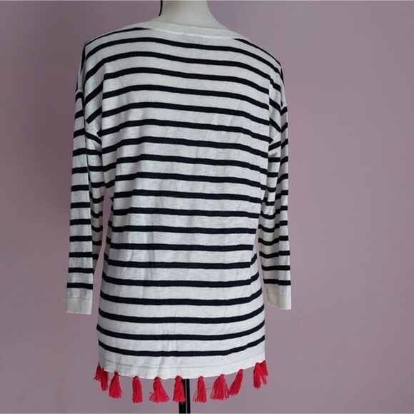 Talbots Cotton Blend V-Neck Black White Stripe 3/4 Sleeves Knit Top Size S NWT - Picture 6 of 10